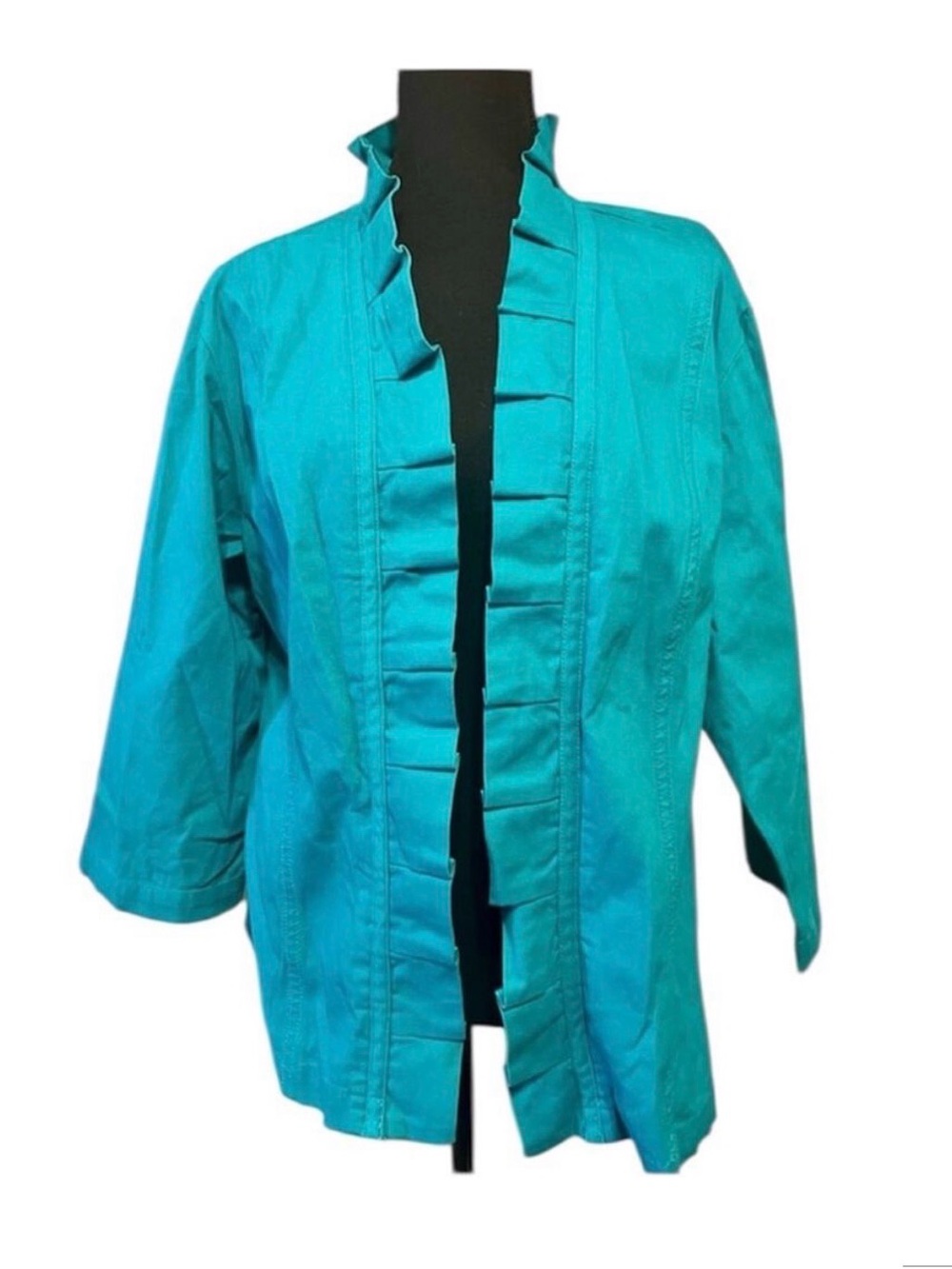 Chico's Ruffle Teal Cotton Blend Jacket NWOT